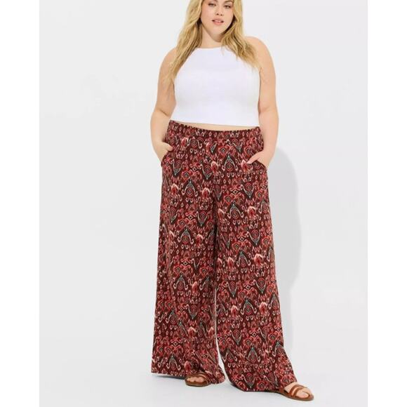torrid Pants - Torrid Red Trina Ikat Print High Rise Pull-On Wide Leg Pants Size 6S (6X Short)